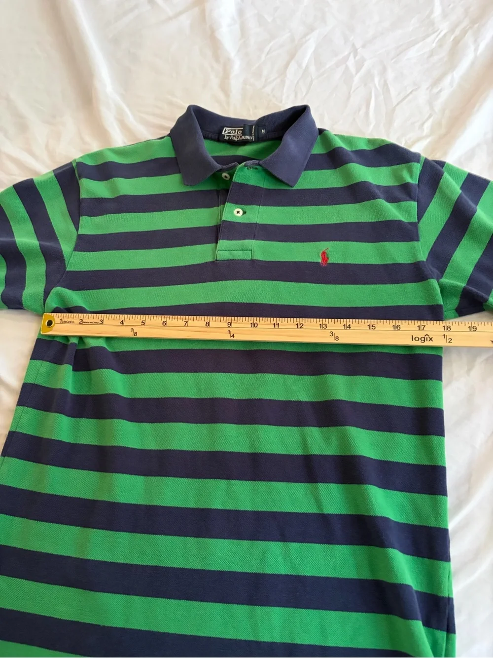 Ralph Lauren Polo Men's Short Sleeve Striped Shirt Green Blue Red Pony Size Medi